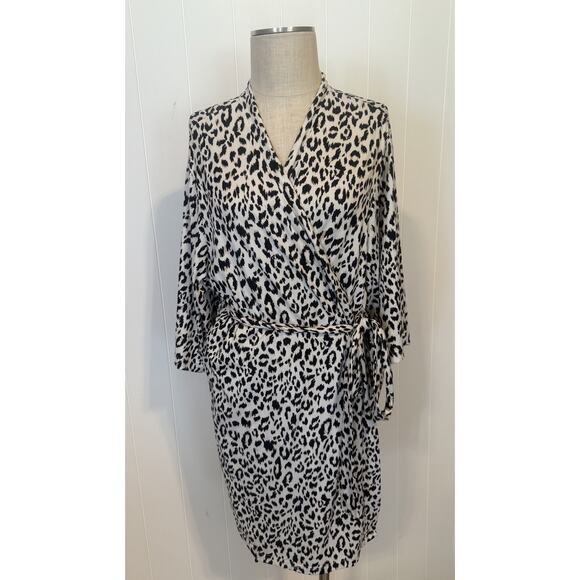 Nine West Robe Womens 1X Leopard Animal Print Belted Sleepwear Lounge - Picture 1 of 6